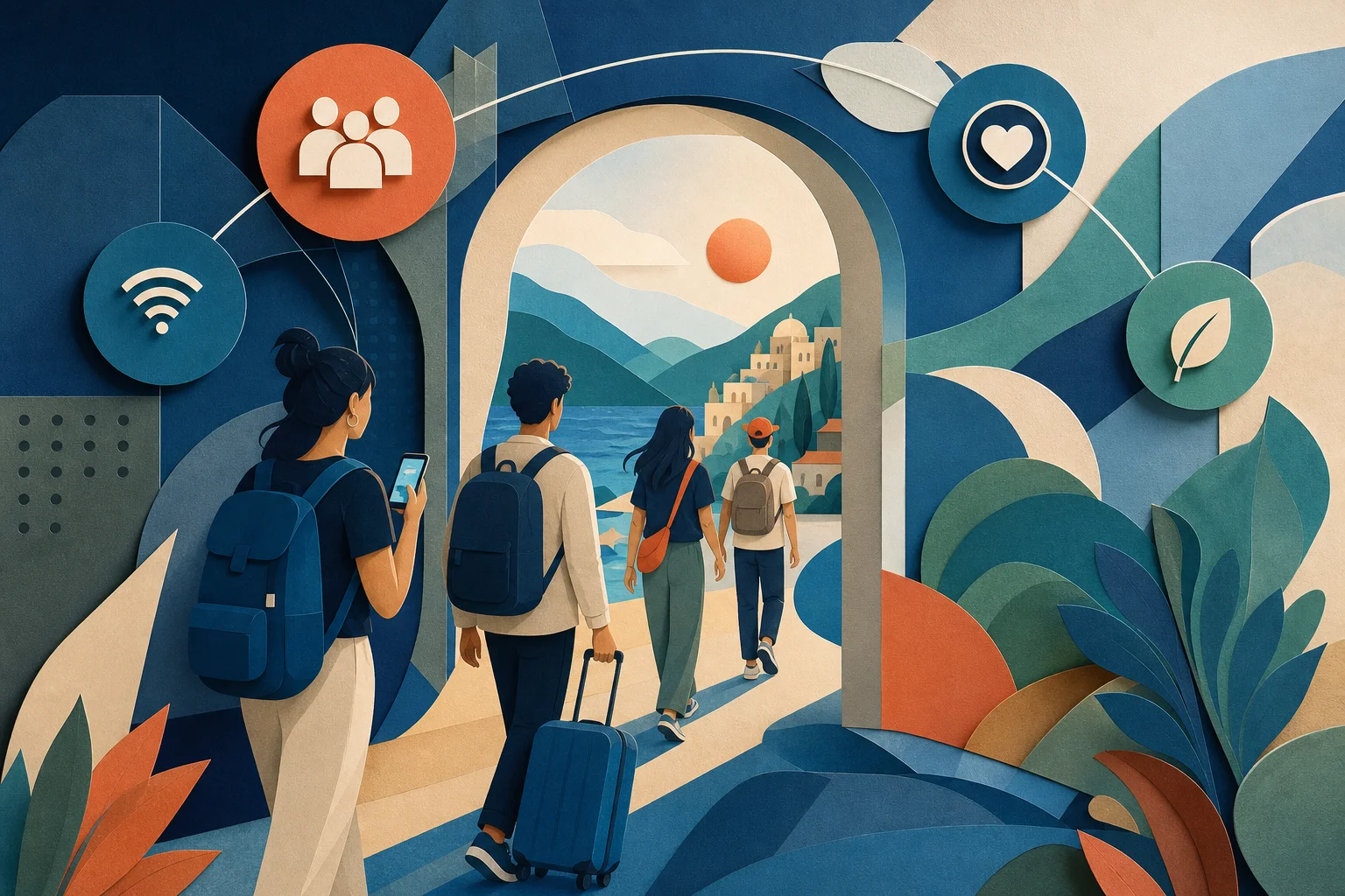 Young travelers move through a connected journey shaped by community, authenticity, and low-impact choices.